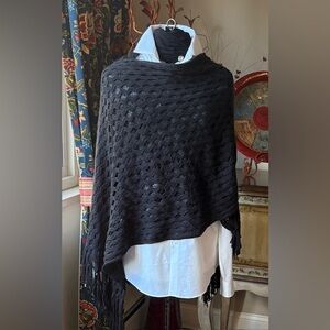 NWT! Do Everything in Love Black Fringe Poncho | One Size